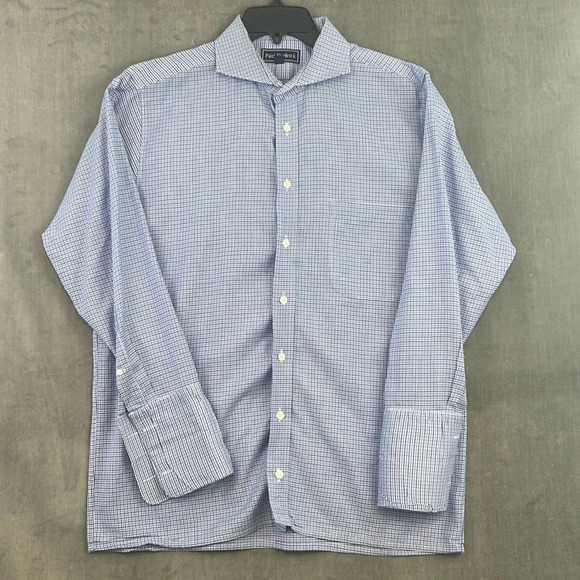 Paul Fredrick Men’s LS Oxford Dress Shirt Blue Check Size 17-32‎ - Picture 1 of 8